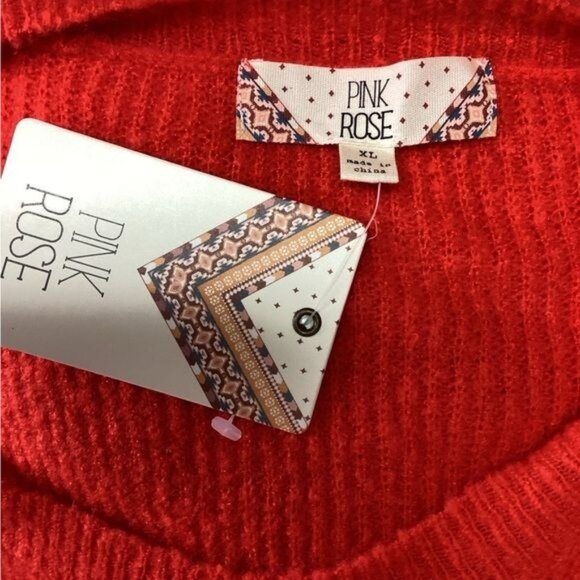 Pink Rose Women’s Lightweight Crewneck Ribbed Essential Sweater, Red, size XL - Picture 5 of 7